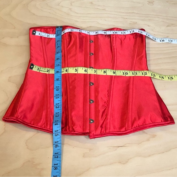 Satin Buster Corset With String Tong Red Womens Medium Sexy Stretch. - Picture 6 of 7